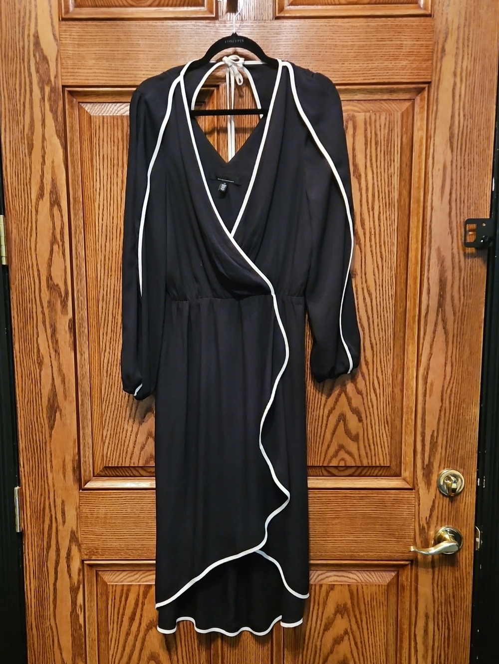 White House Black Market Black Wrap Dress with White Trim